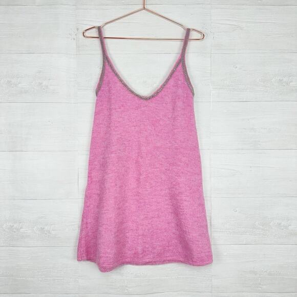 Zara Wool Alpaca Blend Mini Dress Size S Pink Embellished Straps Coquette Twee - Picture 1 of 13